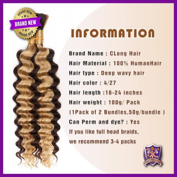 18 Inch Deep Wave Human Hair Extensions for Boho Braids 100g main image 4